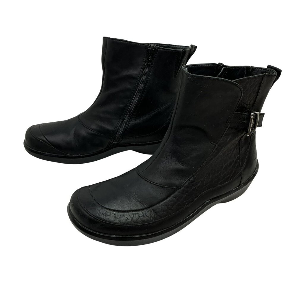 Ziera Buckle Leather Zip Ankle Boots Womens 8.5-9W Black